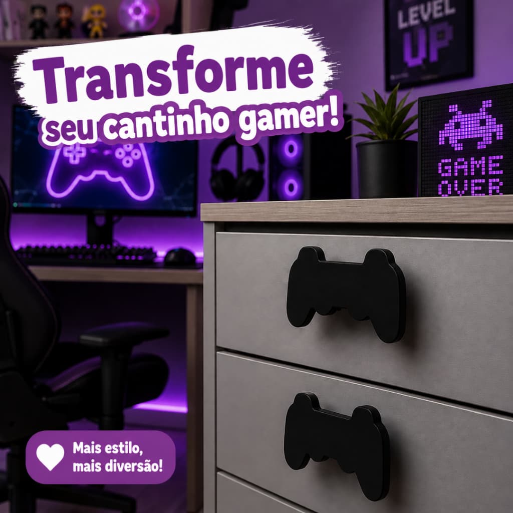 Puxador Controle Gamer Vídeo Game para Gaveta Armário Móveis Quarto Infantil Decoração Gamer