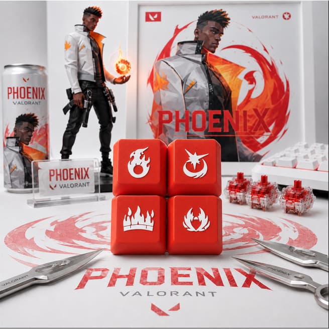 Kit 4 Keycaps Valorant Phoenix Pra Teclado Mecânico