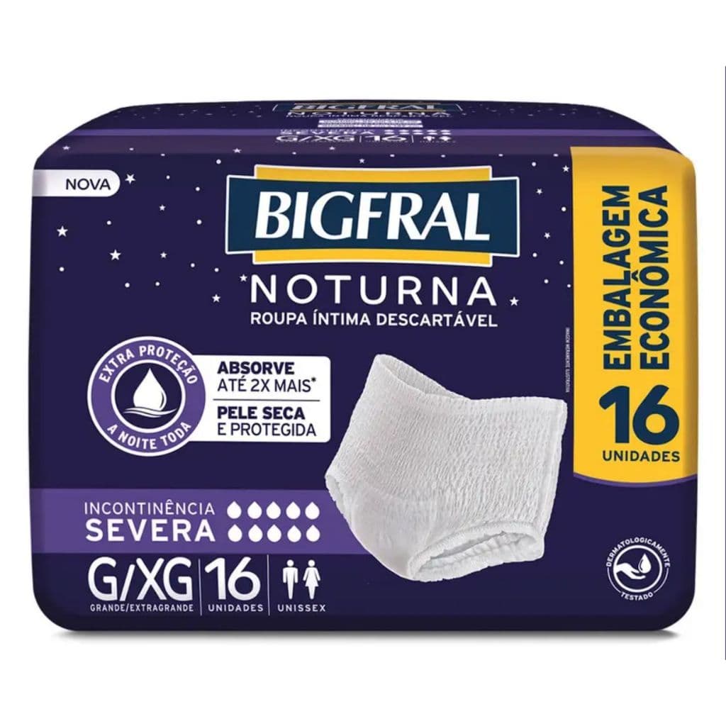 Bigfral Noturna Roupa Intima G/XG 16 Unidades - Fralda Geriátrica