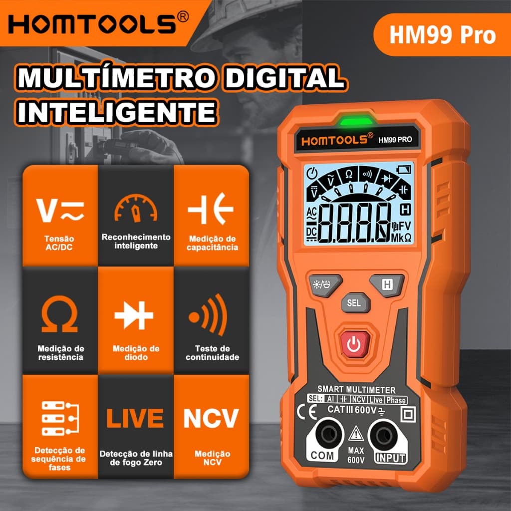 HOMTOOLS HM99 PRO (HM99 Atualizado) Multímetro Digital 600V AC/DC Detecção De Tensão 4000 Contagens Funções Adicionadas