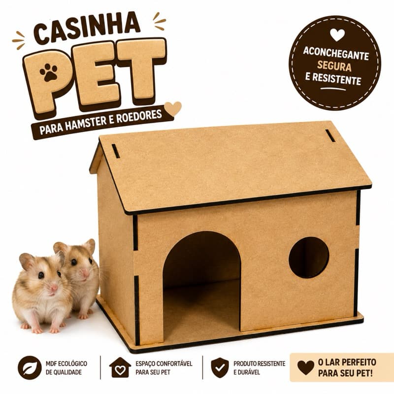 Toca Casinha para Hamster em MDF Abrigo Pet para Roedores com Porta e Janela Já Montada