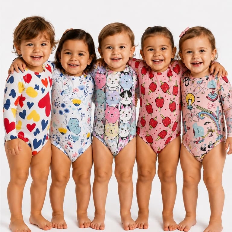 Kit 5 Bodies Bebê Manga Longa Ribana Canelada Premium Estampado Enxoval P ao GG