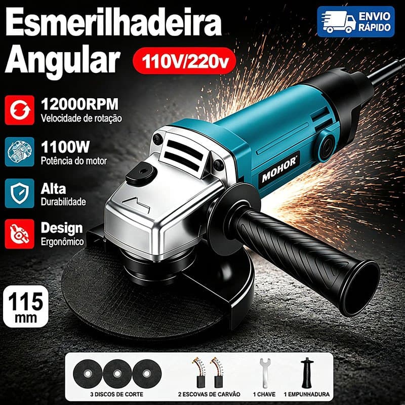 Esmerilhadeira Angular Elétrica 220V Electric Sander Grinder Potente para Corte e Desbaste com Acessórios