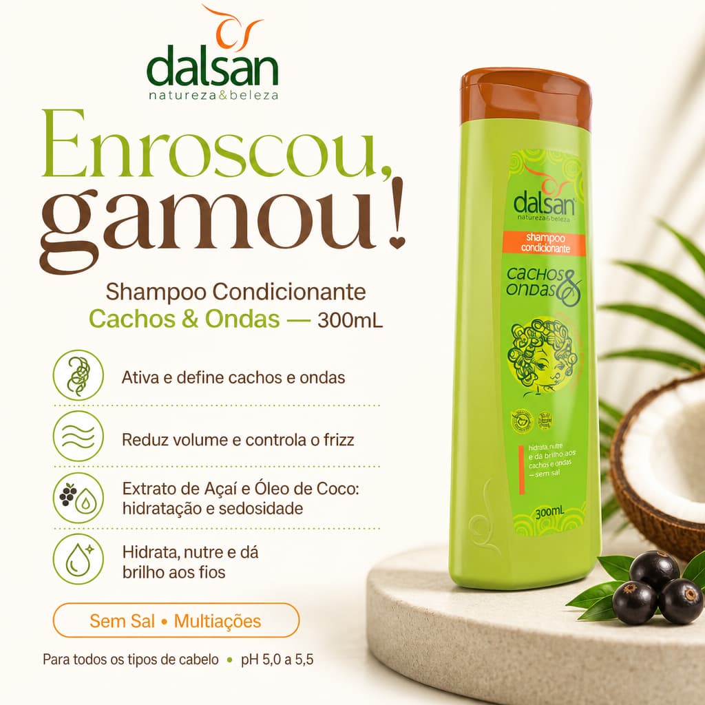 Shampoo Hidratante Cachos E Ondas  Dalsan 300ml