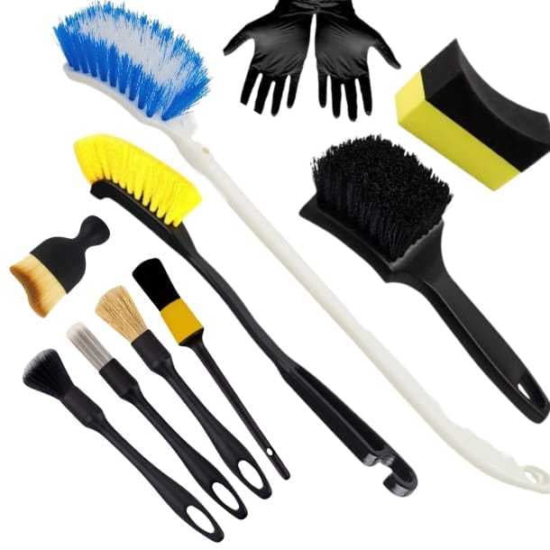 Kit Completo Escovas Limpeza  Automotivo  Rodas e Caixas de Rodas Pincel Acabamento Detalhamento Carro
