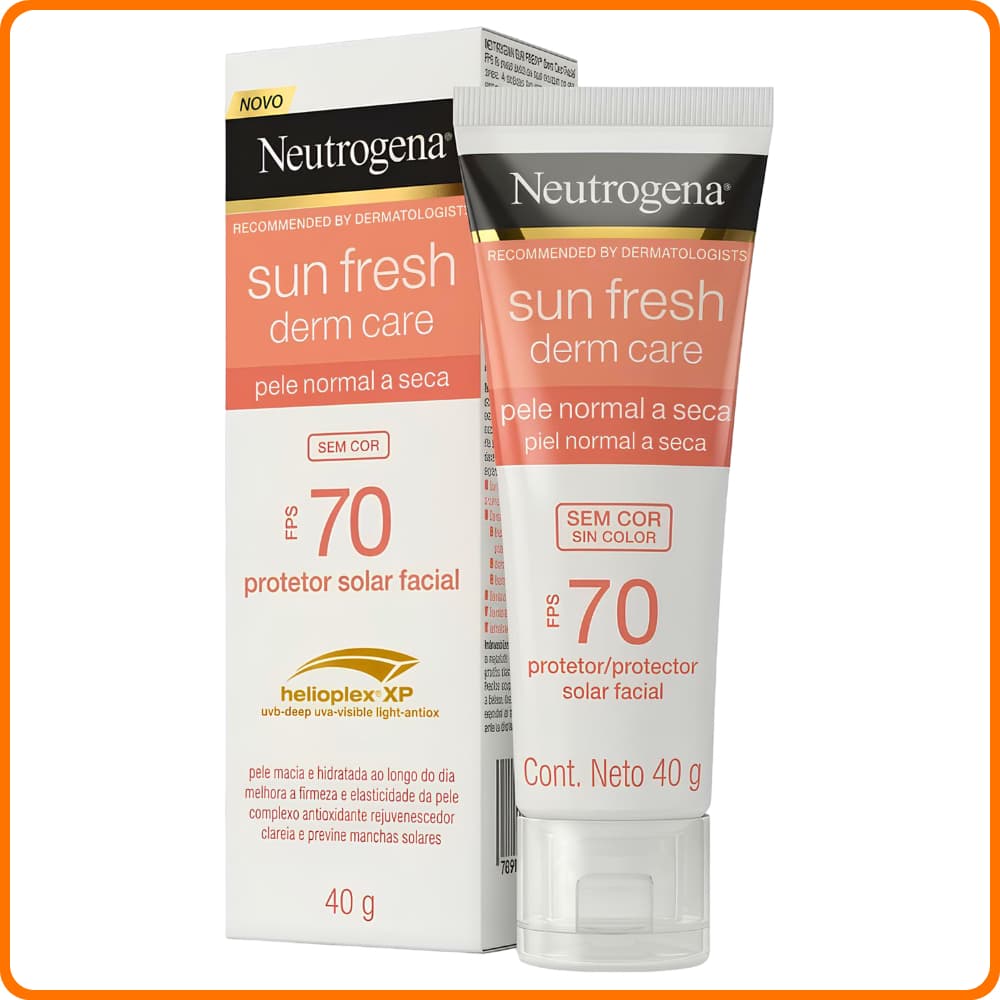 Protetor Solar Facial Sem Cor para Pele Normal a Seca Neutrogena Sun Fresh Derm Care FPS70 com 40g