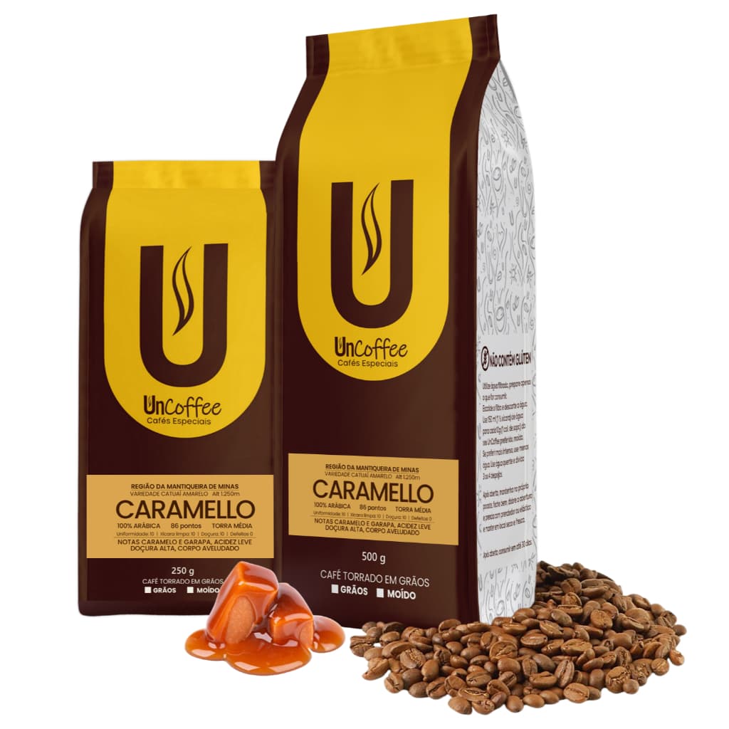 Café Especial UnCoffee Caramelo Torrado em Grãos ou Moído 500g ou 250g
