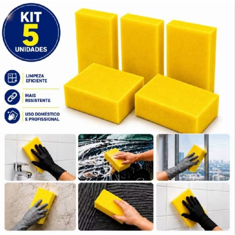 kit 5 unidades Bloco de Espuma Pedaço Multiuso Esponja Reboco Rejunte Pisos Pedreiro Lavar Carro Limpeza