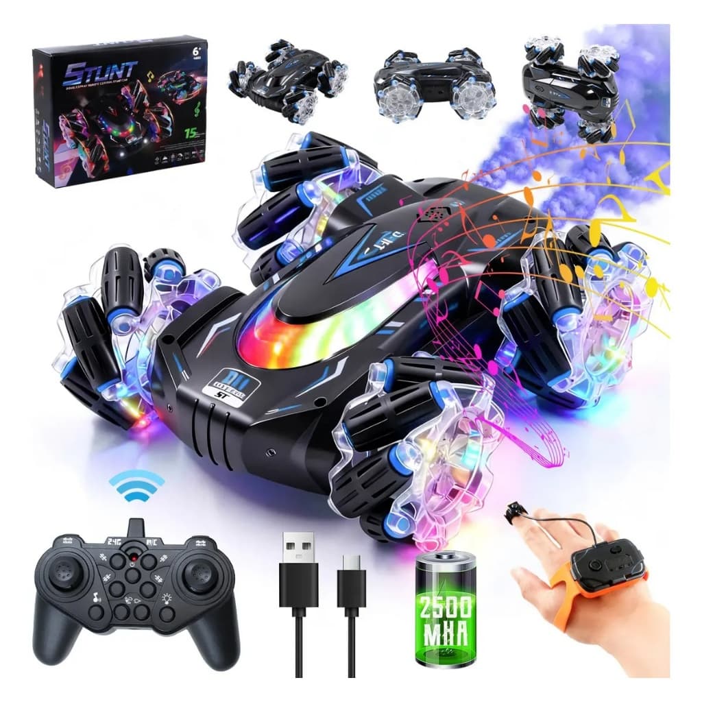 Carrinho Controle Remoto Acrobático Stunt Racing Drift Gira 360 de com Giro 360° Luzes e Spray Radical 360º Com Luz Led