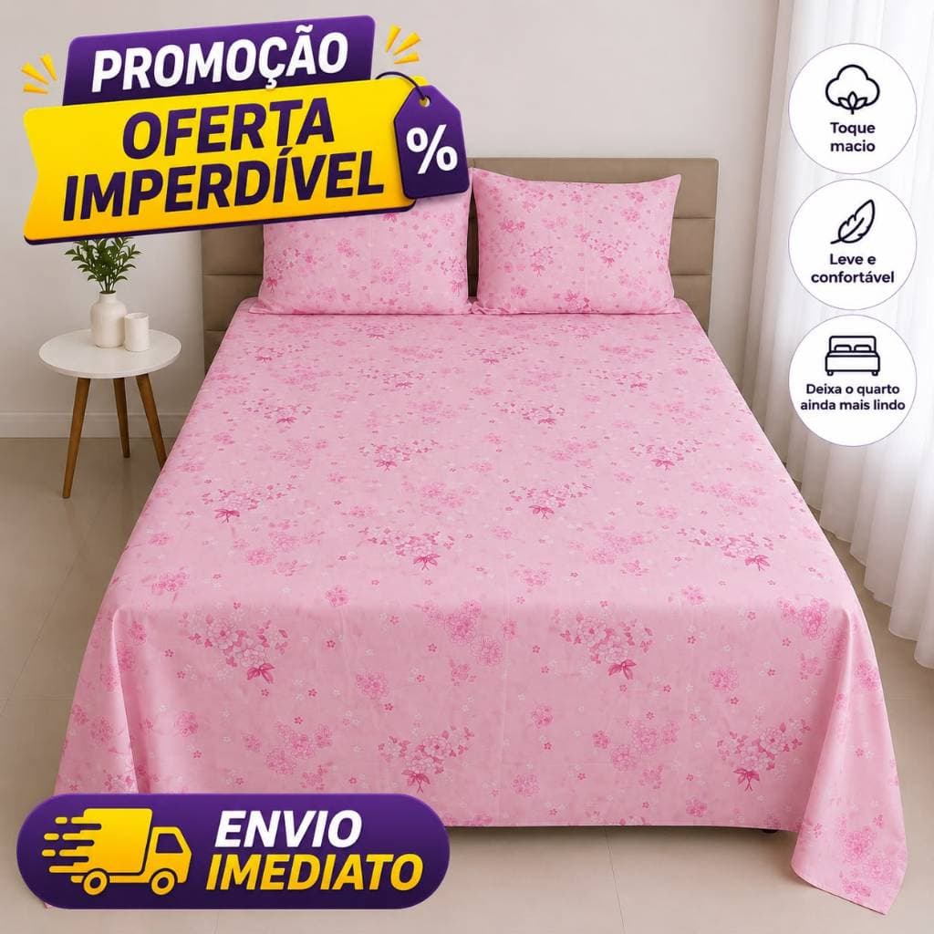 Jogo de lençol cama casal 3 peças percal microfibra oferta