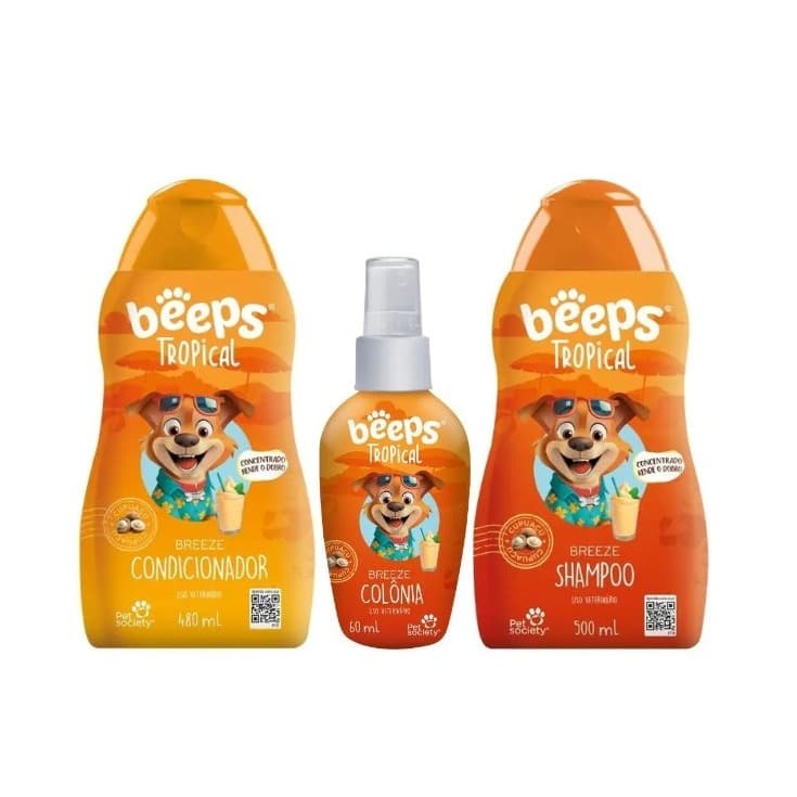 Kit Beeps Tropical Breeze Shampoo + Condicionador + Colônia para Cães