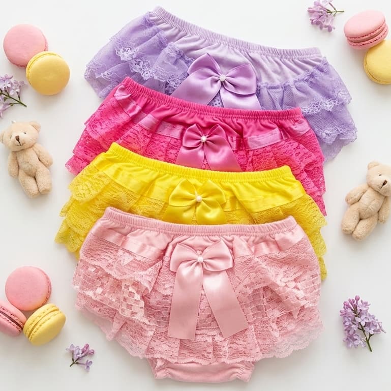 Kit 3 Calcinha de Bebê Infantil Bunda Rica Tapa Fralda Babado Frufru Delicado Algodão