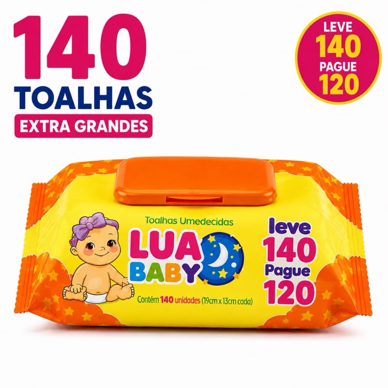Lenço Umedecido Bebê Lua Baby 140 Toalhas Extra Grandes Kit