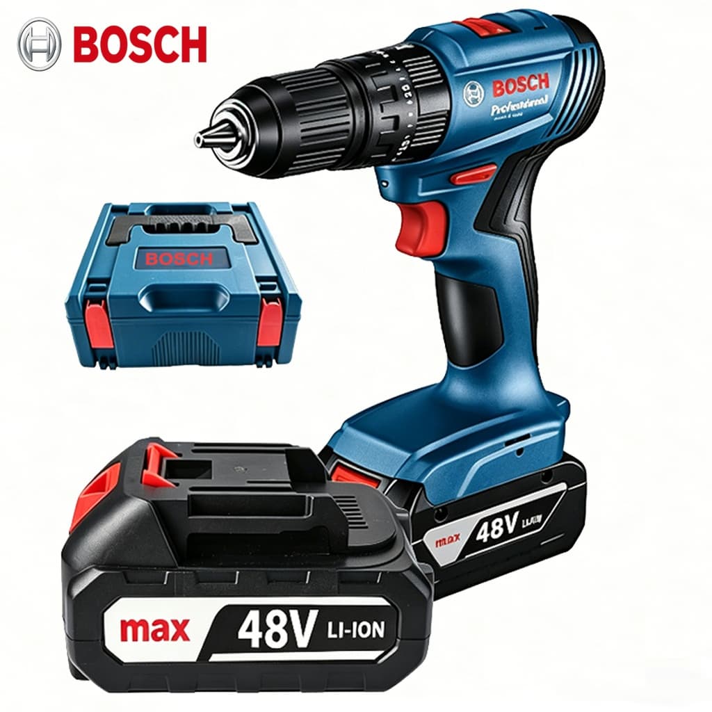 Parafusadeira Furadeira de Impacto Bosch Profissional 48V 2 Baterias Kit Com Maleta e Acessórios