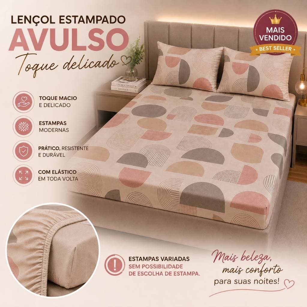 Lençol Estampado Avulso Toque Delicado Com Elástico Em Toda Volta