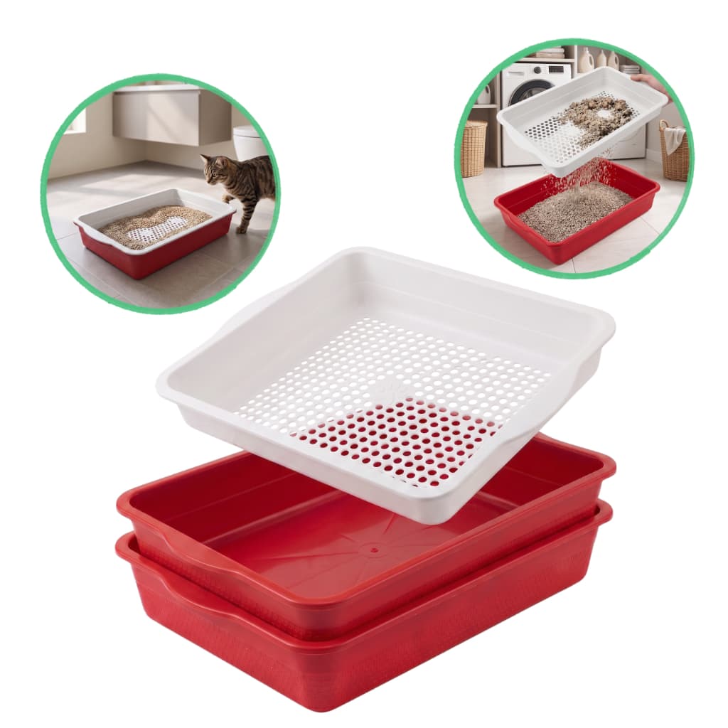 Kit Caixa De Areia Para Gato 2 Bandejas Sanitárias + Peneira Limpeza Fácil Higiênica Premium