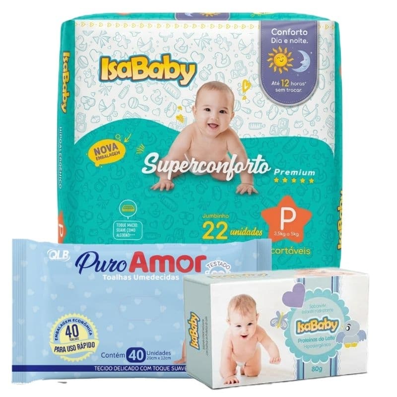 Kit chá de bebê Presente Fralda Isababy + Sabonete + Toalha umedecida