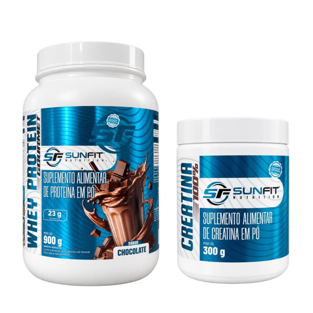 Kit Whey Protein Gourmet 900g + Creatina 100% Pura Monohidratada CHOCOLATE