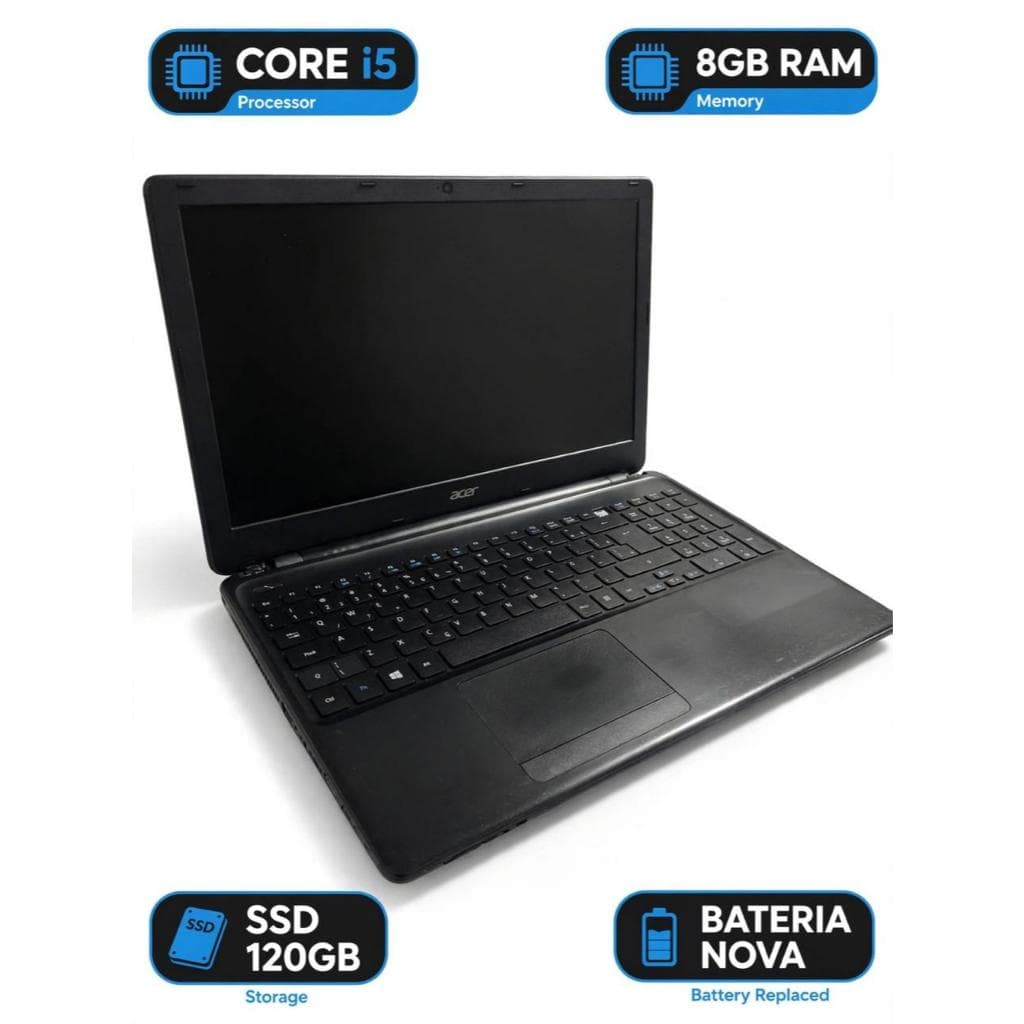 Notebook Acer Core i5 8GB RAM SSD 120GB Bateria Nova 15,6" - Usado