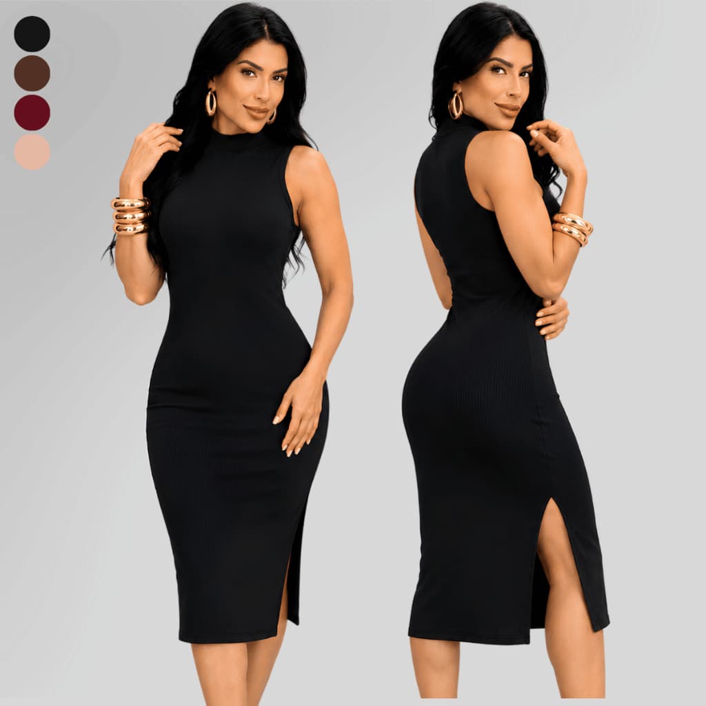Vestido Feminino Midi Vestido Estiloso e Elegante Confortavel Sem Manga
