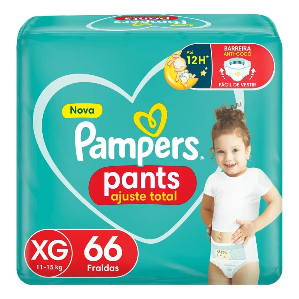 Fralda Pampers Pants Ajuste Total Tamanho Xg 66 Unidades - fralda infantil