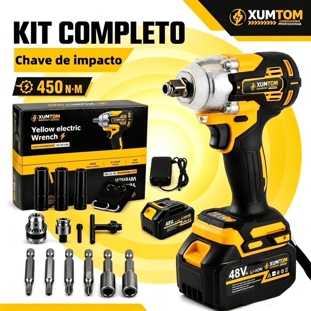 Chave de Impacto 450NM Parafusadeira Furadeira Brushless Profissional Parafusadeira Furadeira Com Acessórios Completo