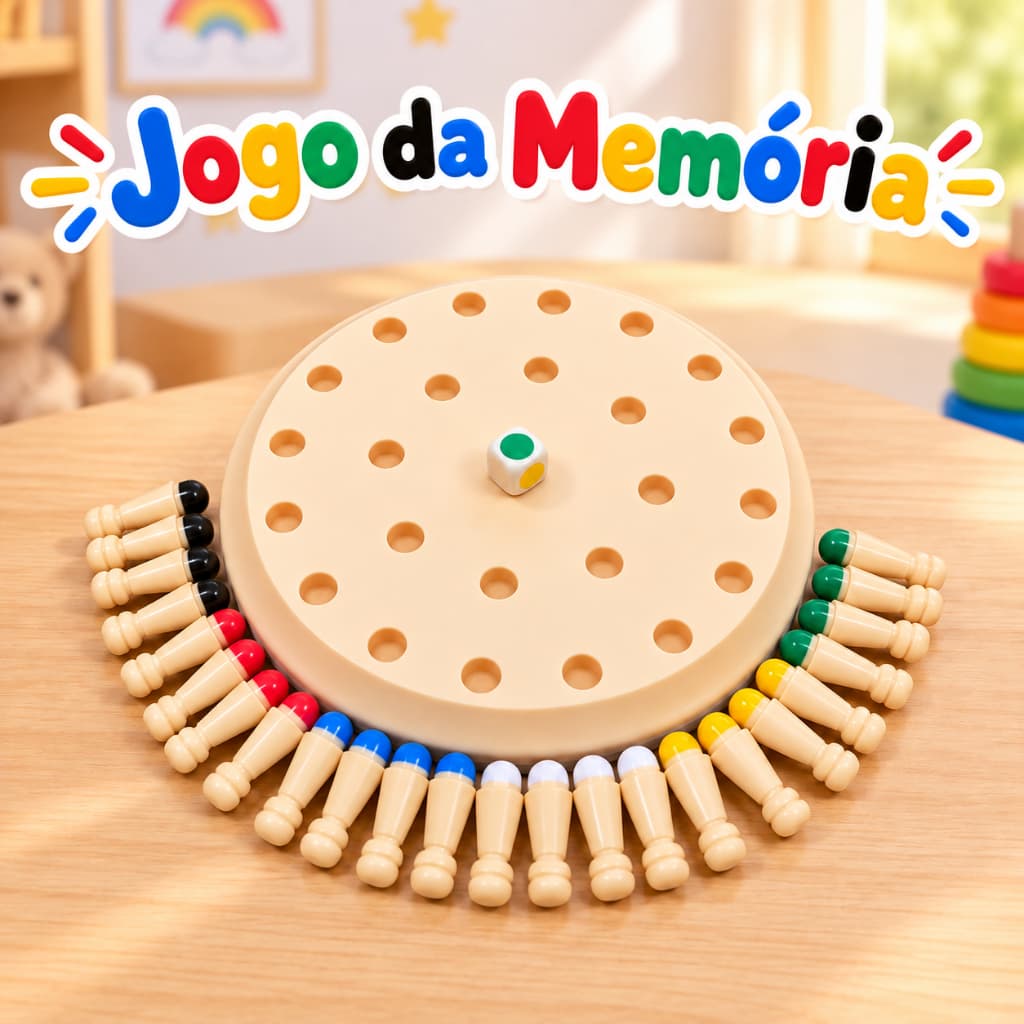 Jogo da Memória Infantil com Dado Pinos Coloridos Brinquedo Educativo Pedagógico
