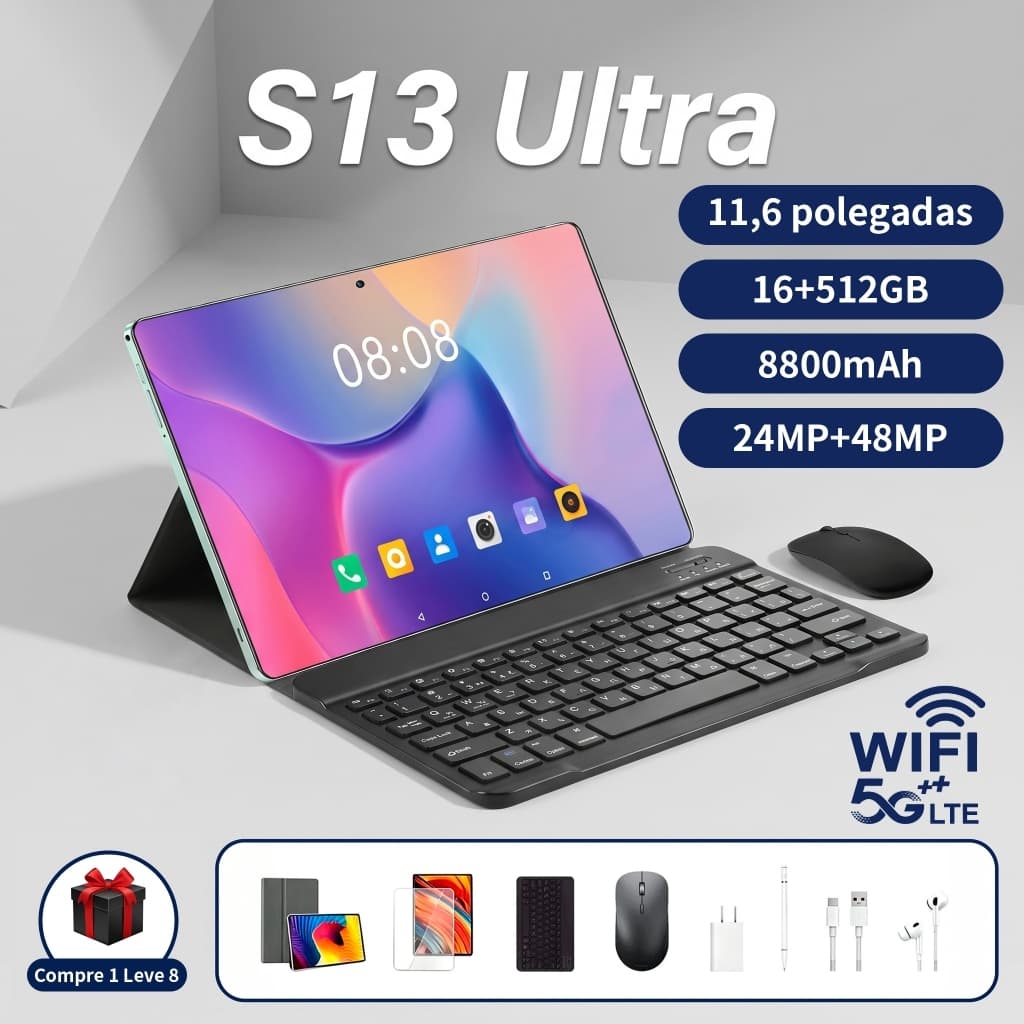 Tablet S13 ultra 5G tablet em promoção Android Para Estudo Trabalho 11.6 Polegadas 16GB RAM 512GB Com Teclado Bluetooth