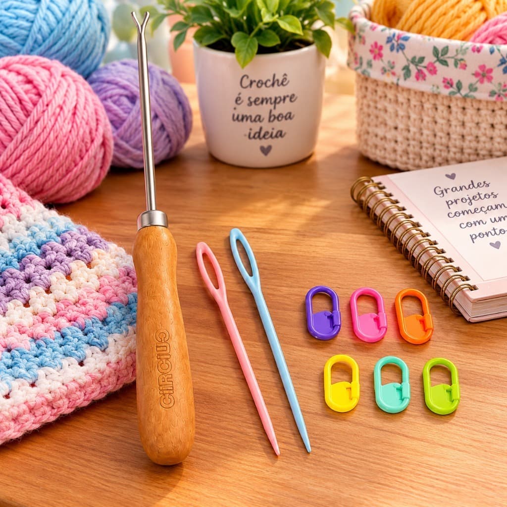 Enchedor Amigurumi Kit 9 Peças Agulhas Marcadores Crochê Artesanato Bonecos Linha Lã Costura Tapeçaria