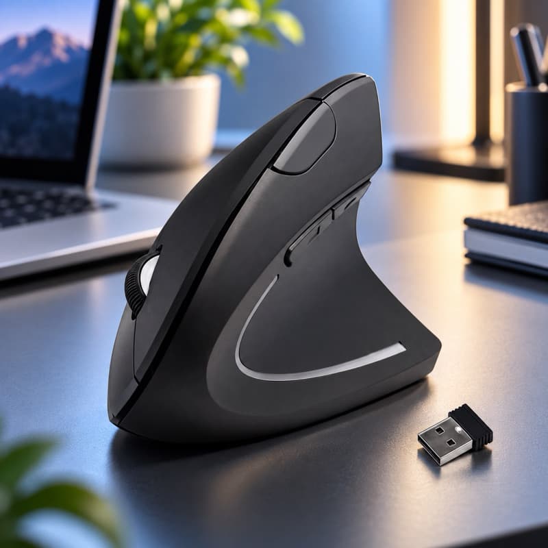 Mouse Vertical Ergonômico Sem Fio 2.4G 800/1600 DPI com Receptor USB para PC Notebook Escritório