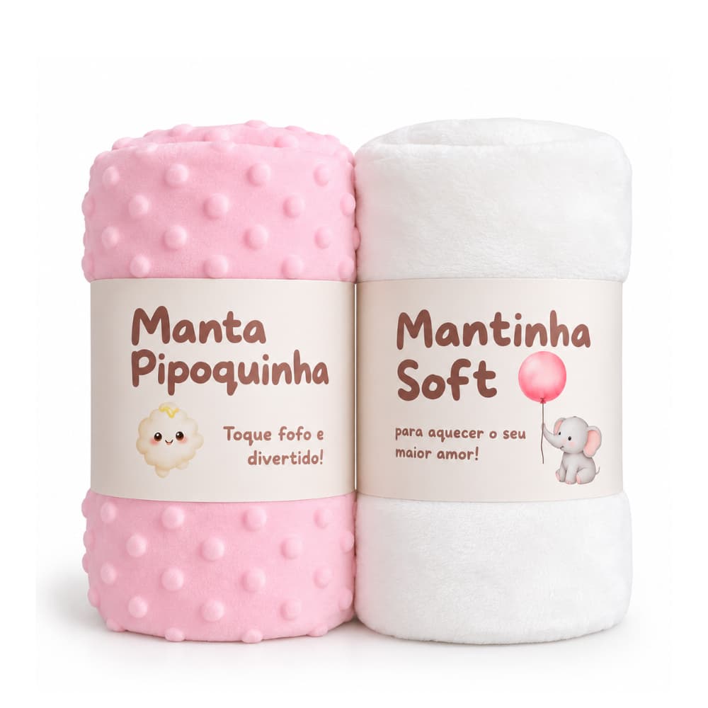 Kit 2 Mantas Bebê Mantinhas Pipoquinha + Soft Maternidade Enxoval Macias Quentinhas