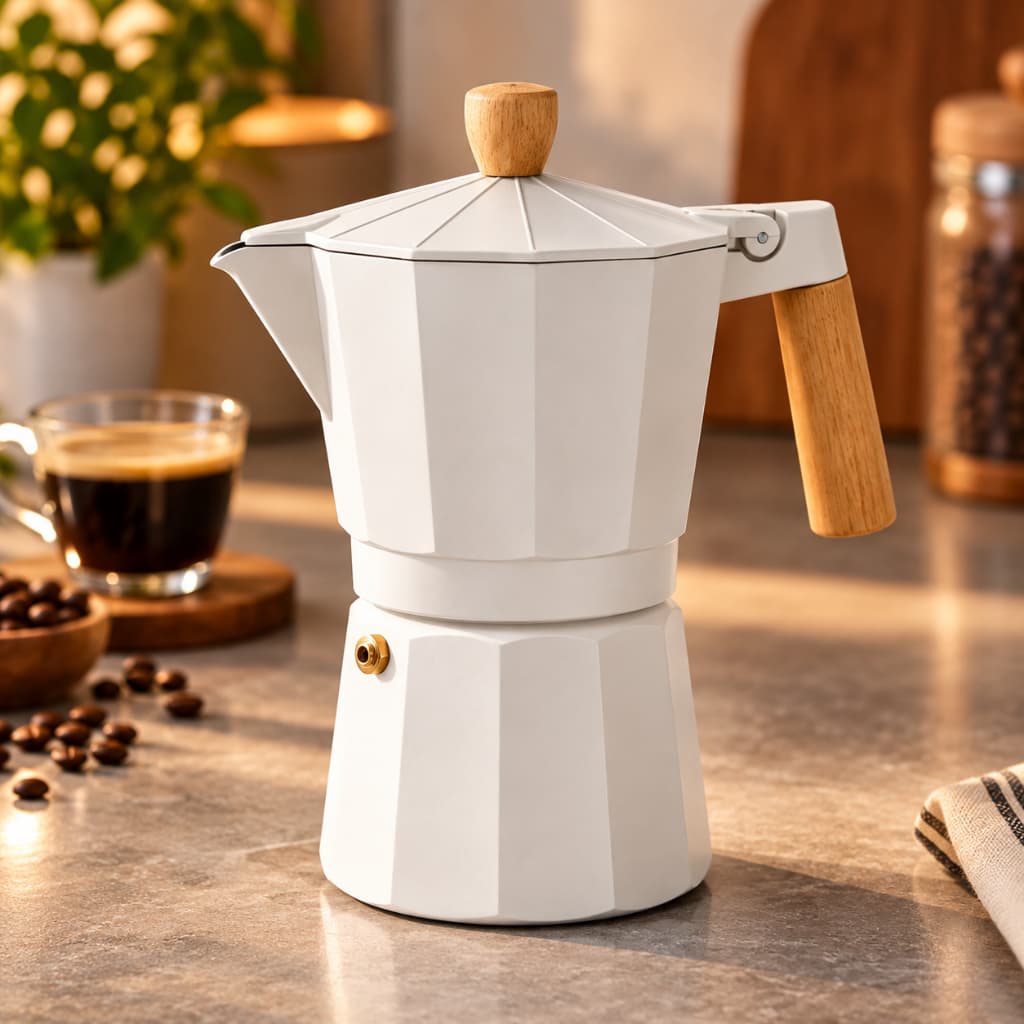 Cafeteira Italiana Milão 300ml até 6 Xícaras Moka em Alumínio para Café Expresso Fogão a Gás Creme ou Preta Sortida