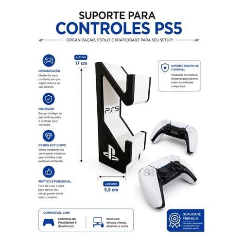 Suporte Duplo para Controle PS5 - Design Moderno, Material Resistente, Ideal para Setup Gamer 2 Controles Video Game