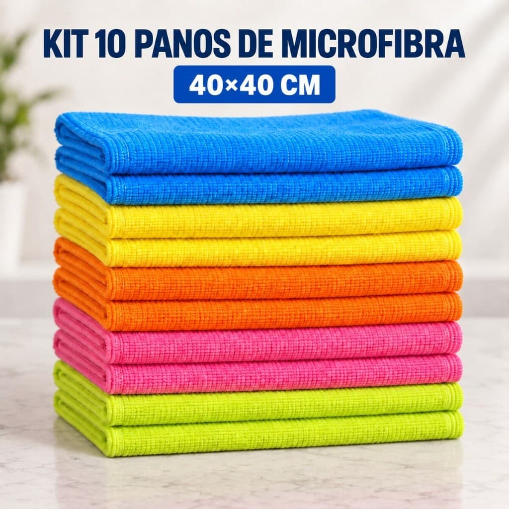 Kit 10 Panos Microfibra 40x40 Alta Absorção Multiuso Não Risca Limpa Vidro para carros e casa Flanela
