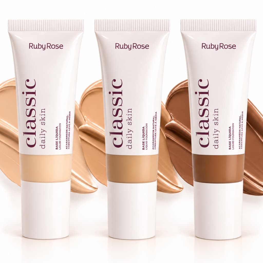 Base Líquida Ruby Rose Classic Daily Skin HB M304 Cobertura Média Acabamento Natural Várias Cores
