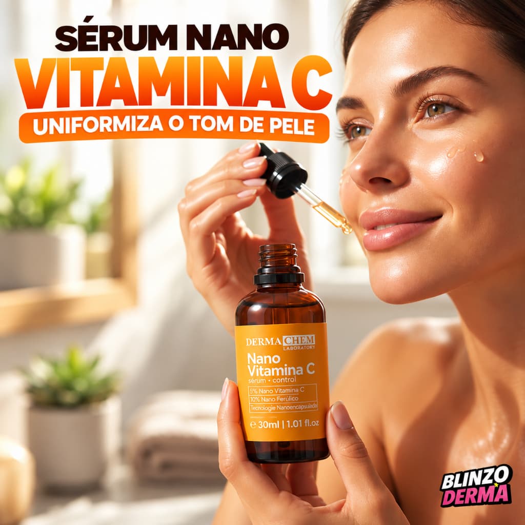 Sérum Nano Vitamina C Dermachem Facial Clareador Uniformiza Tom da Pele Antioxidante Iluminador