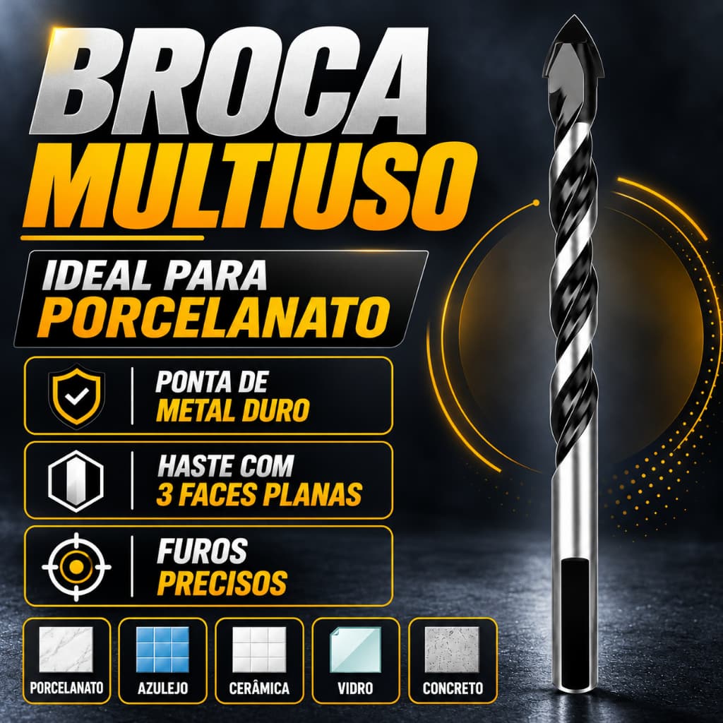 Broca Para Porcelanato 6mm ou 8mm Para Furadeira Parafusadeira Ponta em Aço de Tungstênio Compatíveis com Mandris Padrão