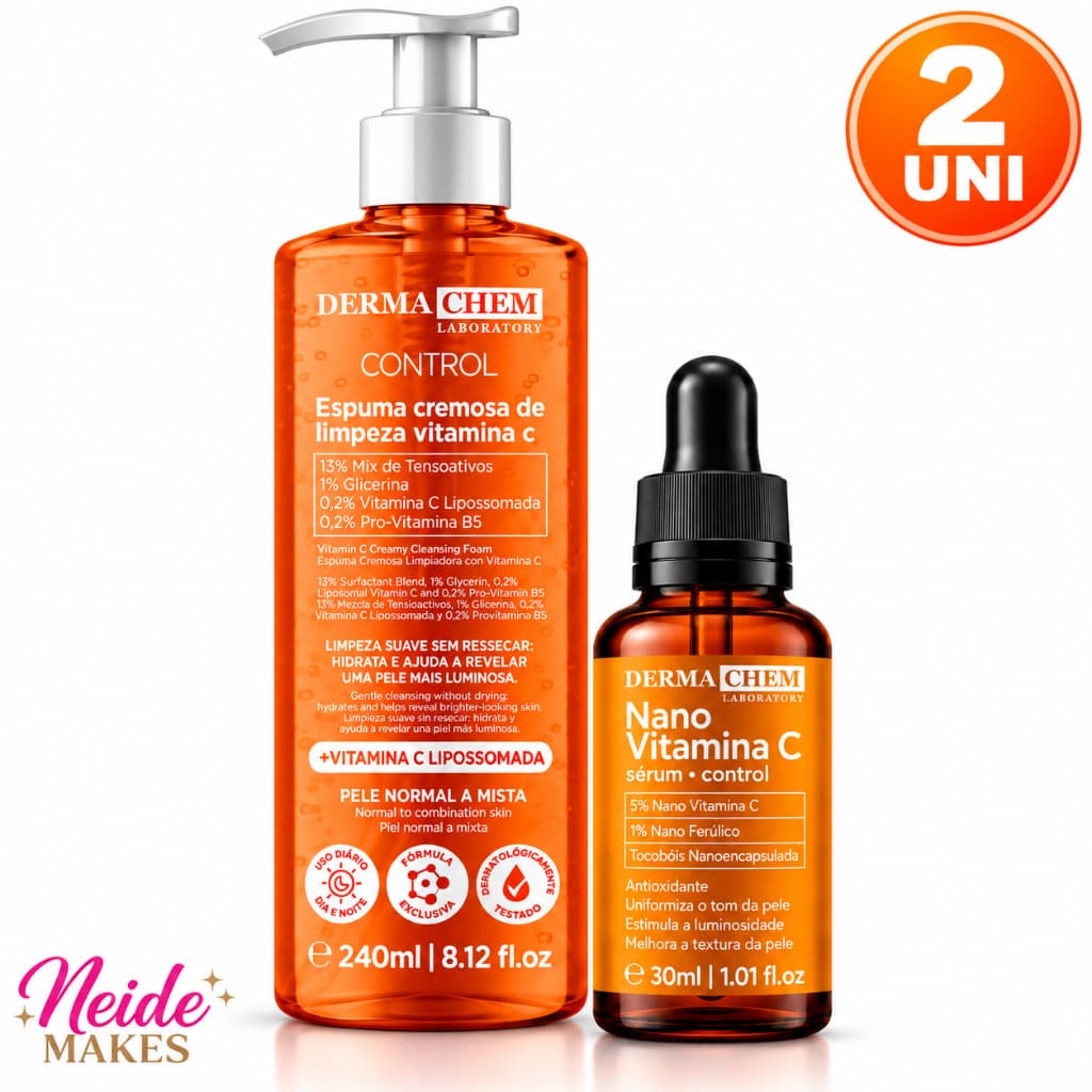 Kit Vitamina   C – Espuma Facial 240ml + Nano Control Sérum 30ml Limpeza e Luminosidade