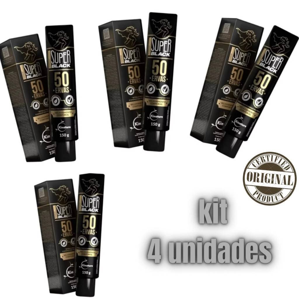 Pomada Massageadora Super Black 50 Ervas 4, 3 ou 2 150g – Kinature Bio Instinto pomada para dores musculares gel canela