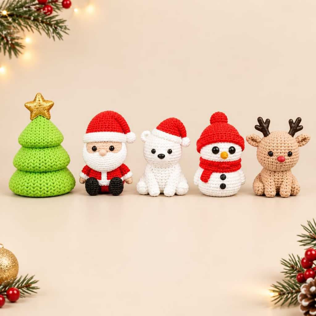 Kit Coleção Enfeites Miniaturas de Natal em Impressão 3D - Estilo Crochê / Amigurumi 🎄