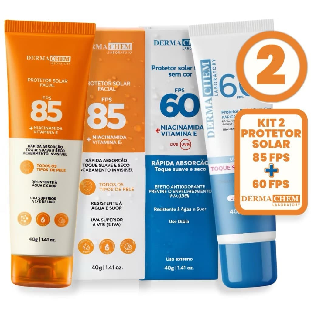Kit 2 Protetor Solar Facial - FPS 60 e FPS 85 - Dermachem