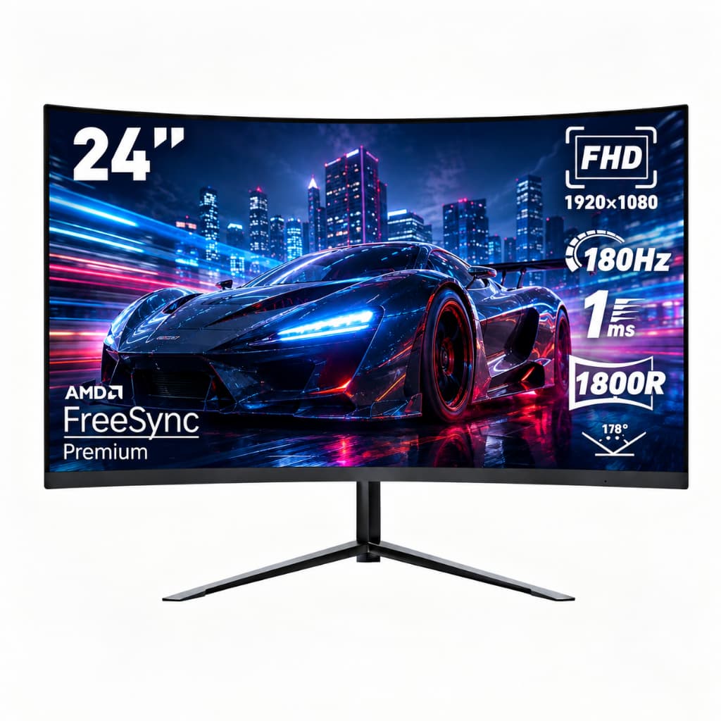 Monitor Curvo Gamer 24" 180Hz 1ms Full HD IPS HDMI DP com Alto-falantes Integrados