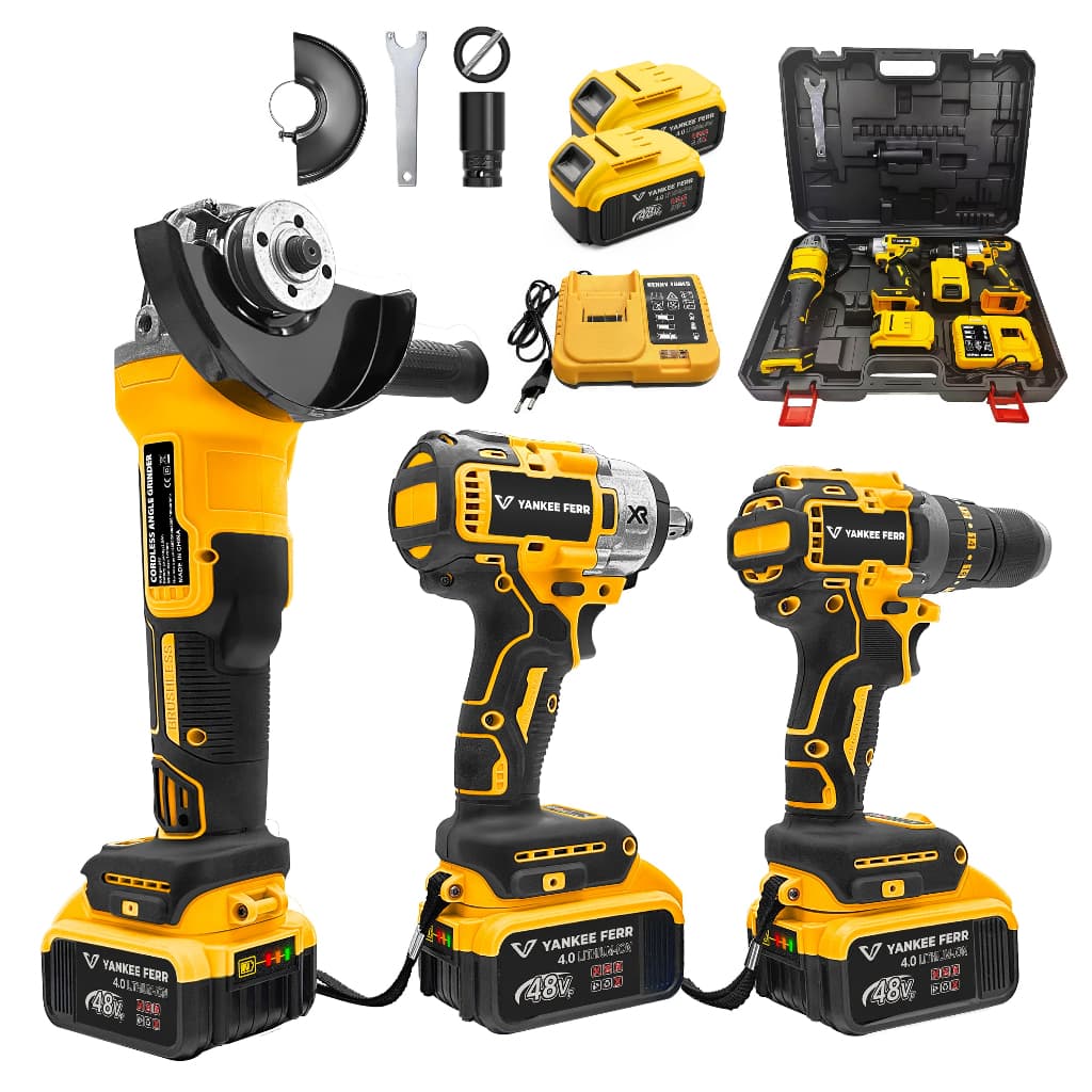 48V Kit 3 em 1 Esmerilhadeira + Chave Impacto 350N.m +Parafusadeira Com Maleta e Acessórios