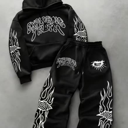 Conjunto De Moletom Canguru E Calça Estilo Streetwear Gótico Estampa Gráfica De Anjo- Confortável Flanelado Envio Rápido