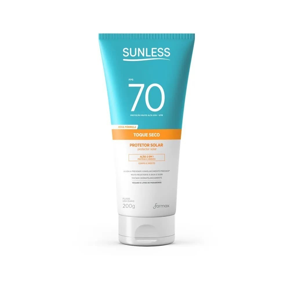 Protetor Solar Corporal e Facial 200g Sunless FPS 70 Toque Seco e Pele Protegida
