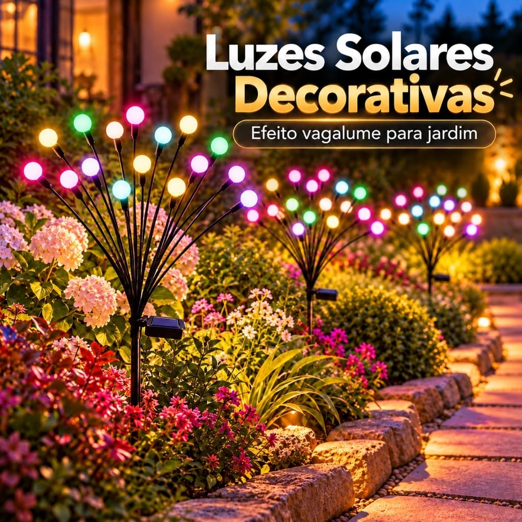 Luminária Solar Vagalume 12 LEDs para Jardim Decoração Externa com Sensor Automático