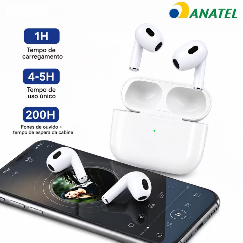 Fone de Ouvido Bluetooth 5.3 TWS PRO 4 2026 Sem Fio Semi-Intra-Auricular Touch com Microfone Resistente a Respingos