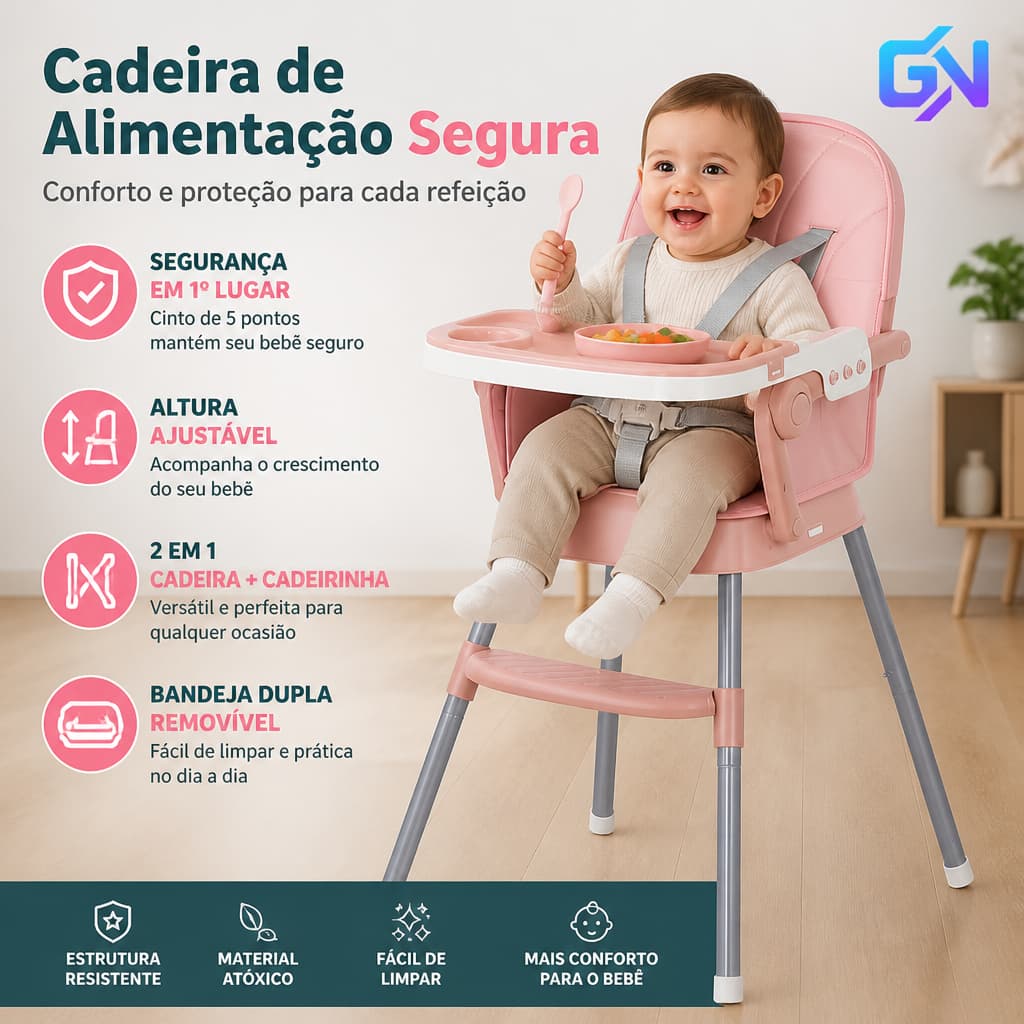 Cadeira Alta Bebê Multifuncional Dupla Mesa Ajustável Comer Alimentação Food Catcher
