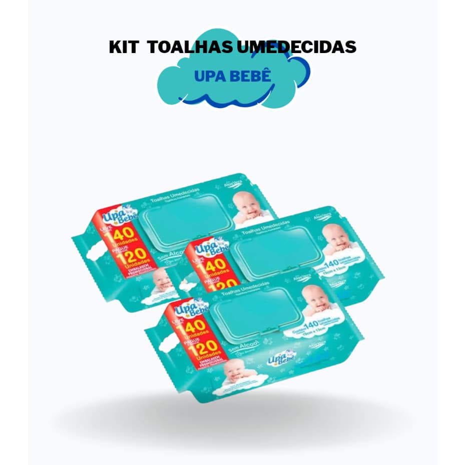 Kit 3 Pacotes Toalhas Umedecidas Upa Bebê 140 UN - Lenços Umedecidos Para Higiene