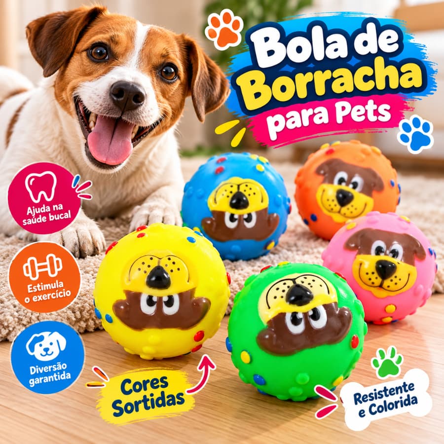 Brinquedo Pet Bola de Borracha com Rosto de Cachorro ZN0070 – Diversão para seu Pet